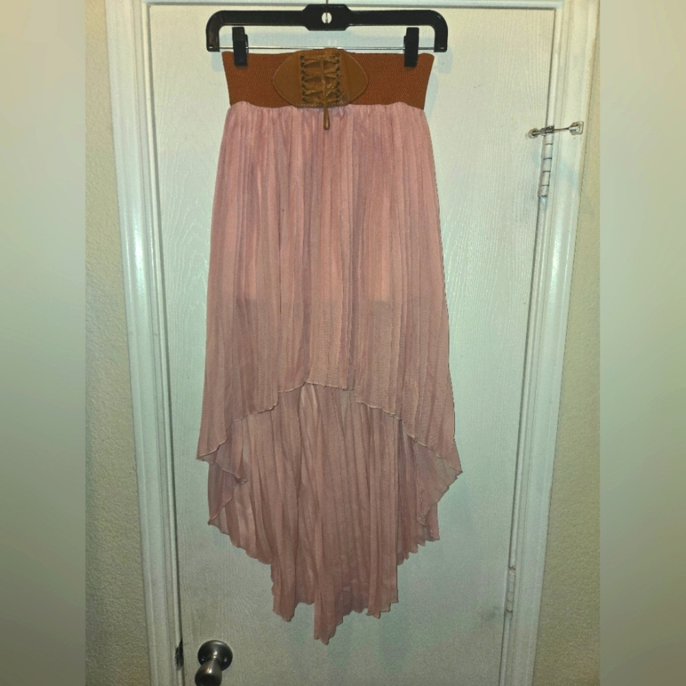 BB Couture Pink Rise Sheer Midi Pleated Skirt sz Medium